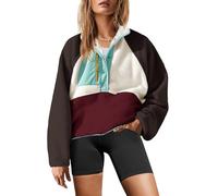 Yanekop Womens Fuzzy Fleece Pullover Sherpa Sweatshirt Long Sleeve Button Down Sweater Winter Fleece Jacket with Pockets, Brown Light Blue, Large