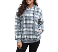 Yanekop Womens Hoodies Sherpa Pullover Sweater Fuzzy Fleece Sweatshirt Oversized Hoodie Cozy Outerwear with Pockets, B Blue Grey Plaid, XL