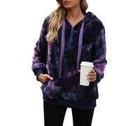 Yanekop Womens Oversized Hoodies Quarter Zip Pullover Sherpa Jacket Zip Up Sweatshirt Fuzzy Fleece Pullover with Pockets, A Dark Purple, XXL