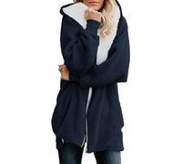 Yanekop Womens Oversized Sherpa Jacket Fuzzy Fleece Jackets Zip Up Outerwear Sweater Coat with Hood(A Navy Blue,L), Navy