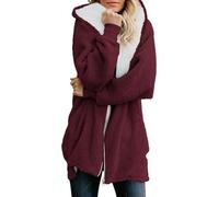 Yanekop Womens Oversized Sherpa Jacket Fuzzy Fleece Jackets Zip Up Outerwear Sweater Coat with Hood, A Burgundy, XXL