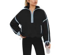 Yanekop Womens Quarter Zip Pullover Sherpa Fleece Jacket Oversized Zip Up Sweatshirt Half Zip Pullover Fuzzy Outerwear, Black Blue, XS