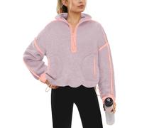 Yanekop Womens Quarter Zip Pullover Sherpa Fleece Jacket Oversized Zip Up Sweatshirt Half Zip Pullover Fuzzy Outerwear, Light Pink Purple, S