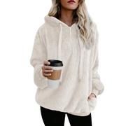 Yanekop Womens Sherpa Pullover Fuzzy Fleece Sweatshirt Oversized Hoodie Pockets, Cream, S