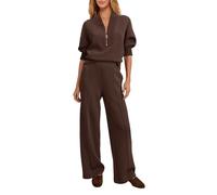 Yanekop Womens Sweatsuits 2 Piece Outfit Two Piece Lounge Set Matching Sweat Sets Half Zip Pullover and Wide Leg Pants, Chocolate Brown, M