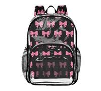 YANENDIE Elegant Bows Pink Black Clear Backpack, Heavy Duty Transparent Bookbag for Kids, School, Stadium Approved