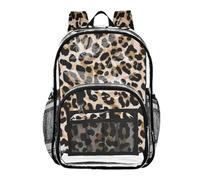 YANENDIE Leopard Print Clear Backpack, Heavy Duty Transparent Bookbag for Kids, School, Stadium Approved