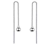 Yaneno 3mm Bead Needle Threader Pull Through Ball Dangle Drop 925 Sterling Silver Earrings Women 7cm (White)
