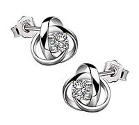 Yaneno 925 Sterling Silver Brilliant Beautiful Irish Triangle Celtic Knot Simulated Diamond Cut CZ Cubic Zirconia Crystal Stud Earrings for Women (White)