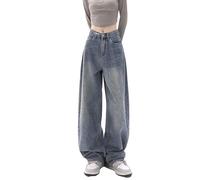 yanenrun Korean Fashion Y2k Retro Wide Leg High Waist Straight Streetwear Style Blue Jeans Pants Women'S Baggy Denim Trouser,Blue,M