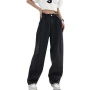 yanenrun Women Baggy Long Jeans Harajuku Black Wide Leg Trousers Streetwear Vintage High Waist Denim Pants Big Pocket Y2k,black,XXL