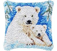 YanFei Craft Kit DIY Latch Hook Pillow Kit - Polar Bears Design, 43x43cm, Multicoloured, All Seasons, Unisex, Non-Foldable, Embroidery Kit for Kids, Teens & Adults