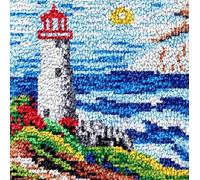 YanFei Craft Kit DIY Latch Hook Rug Making Kit - Seaside Lighthouse 40x40cm Multicolour Canvas Yarn Rug/Cushion Kit - Non-Foldable - Suitable for Kids, Teens, Adults