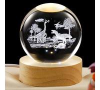 YANFEYHA 3D Dinosaur Crystal Ball Lamp with Dimmable LED and Wooden Base, Night Light for Kids Teens Adults, Home Desk Office Bedroom Decor, Birthday Gift (2.4”/ 6cm)