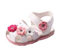 YANFJHV Baby Flowers Girls Shoes Sandals Toddler Child LED Luminous Baby Shoes 6 Months, White, 7 UK Child