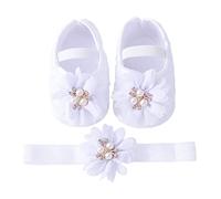 YANFJHV Baby Shoes 6-12 Months Girls - Christening Shoes with Headband 2 Pieces First Walking Shoes Princess Shoes Summer Toddler Shoes Baby Shoes Soft Soles Non-Slip Prewalker Floor Shoes, White, 13