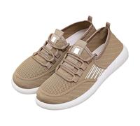 YANFJHV Breathable Sports Shoes Women's Lightweight Trainers Laces Walking Shoes Flat Fitness Shoes Made of Mesh Absorbent Trainers with Soft Sole Pain Relief Health Shoes, khaki, 7 UK