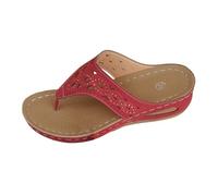 YANFJHV Flip Flops Sandals Women's 39 Orthopaedic Sandals Platform Toe Sandals Rhinestone Slip-On Summer Sandals Soft Soles Comfortable Outdoor Sandals Peeptoe Wedge Sandals with Toe Separator, red, 8