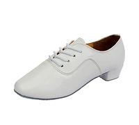 YANFJHV Men's Dance Shoes Latin Classic Evening Shoes Low Top Dance Shoes with Heel Patent Leather Casual Shoes Slip-On Dress Shoes Plain Wedding Shoes Minimalist Suit Shoes Size 40-45, White, 9.5 UK