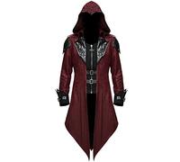 YANFJHV Men's Tailcoat Jacket Goth Hoodie Party Outwear Long Sleeve Coat with Hood Warm Soft Long Coat Fleece Jacket Pullover Men, red, XXL