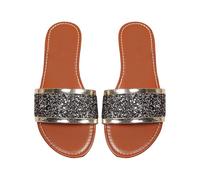 YANFJHV Open Slippers Women's Summer Glitter Slip-On Sandals Slingback Slippers Non-Slip Shower Shoes Breathable Women's Sandals Peeptoe Flat Slippers Lightweight Party Sandals Size 36-43, gold, 6 UK