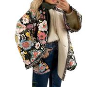 YANFJHV Patchwork Quilted Jacket with Floral Print, Lined Puffer Jacket in Boho Style for Autumn, Boho Coat with Relaxed Fit, XXL - Z01-red