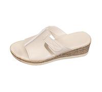YANFJHV Platform Sandals with Wedge Heel, PU Leather Wedge Sandals, Platform Slippers, Open Toe, Mules, Non-Slip Women's Sandals, Slip-On Sandals with Soft Soles, One Strap Slippers, White, 7 UK