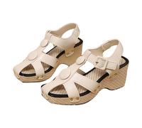 YANFJHV Platform Sandals with Wedge Heel, PU Leather Wedge Sandals, Slingback Summer Sandals, Wear-Resistant, Women's Sandals, Closed Sandals with Ankle Strap and Buckle, Non-Slip High Heels, White, 7