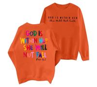 YANFJHV Pullover Women's Long Sleeve Tops with Without Hood, Cotton Crew Neck Long Sleeve Shirt for Women, Lightweight Tunic, Comfortable Sweatshirt, Baggy Blouses with God is Within Her She Will Not