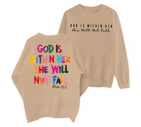 YANFJHV Pullover Women's Long Sleeve Tops with Without Hood, Cotton Crew Neck Long Sleeve Shirt for Women, Lightweight Tunic, Comfortable Sweatshirt, Baggy Blouses with God is Within Her She Will Not
