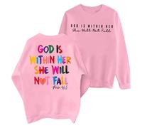 YANFJHV Pullover Women's Long Sleeve Tops with Without Hood, Cotton Crew Neck Long Sleeve Shirt for Women, Lightweight Tunic, Comfortable Sweatshirt, Baggy Blouses with God is Within Her She Will Not