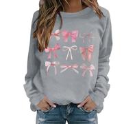 YANFJHV Pullover Women's Oversized Sweatshirt Women Cotton Long Sleeve Shirt Pink Bow Print Tops, Harajuku Streetwear Crew Neck Long Sleeve Tops, Baggy Comfortable Blouse Without Hood Casual Tunic