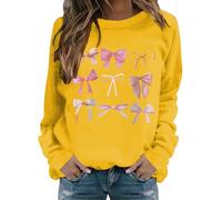 YANFJHV Pullover Women's Oversized Sweatshirt Women Cotton Long Sleeve Shirt Pink Bow Print Tops, Harajuku Streetwear Crew Neck Long Sleeve Tops, Baggy Comfortable Blouse Without Hood Casual Tunic