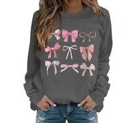 YANFJHV Pullover Women's Oversized Sweatshirt Women Cotton Long Sleeve Shirt Pink Bow Print Tops, Harajuku Streetwear Crew Neck Long Sleeve Tops, Baggy Comfortable Blouse Without Hood Casual Tunic
