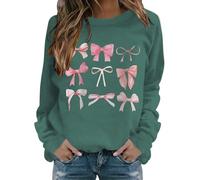 YANFJHV Pullover Women's Oversized Sweatshirt Women Cotton Long Sleeve Shirt Pink Bow Print Tops, Harajuku Streetwear Crew Neck Long Sleeve Tops, Baggy Comfortable Blouse Without Hood Casual Tunic