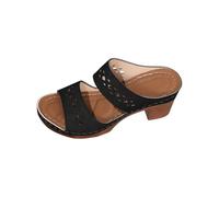 YANFJHV Sandals with Block Heel, Women's Platform Wedge Sandals, Open Sandals, Slip-On Mules with Low Heel, Slingback, Bohemian Beach Sandals, Hollow Slippers, Leather Summer Sandals, black, 5 UK
