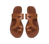 YANFJHV Sandals Women's Flat Toe Separator PU Leather Toe Sandals Peeptoe Slippers Slip-On Sandals Flat Slingback Flip Flops Breathable Beach Sandals Lightweight Bathing Shoes Non-Slip Slippers, brown