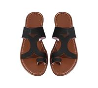 YANFJHV Sandals Women's Flat Toe Separator PU Leather Toe Sandals Peeptoe Slippers Slip-On Sandals Flat Slingback Flip Flops Breathable Beach Sandals Lightweight Bathing Shoes Non-Slip Slippers, black