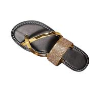 YANFJHV Sandals Women's Glitter Flat Toe Separator Rhinestone Flip Flops Elegant Toe Sandals Slip-On Sandals Bohemia Beach Sandals Comfortable Women's Sandals Peeptoe Sandals Slingback Mules, gold, 10