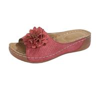 YANFJHV Summer Slippers, Women's Wedge Heel Slip-On Sandals, Fish Mouth Slippers, Peeptoe Sandals, Flat, Comfortable Women's Sandals with Floral Pattern, Slingback, Summer Sandals, Soft Soles Slippers