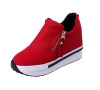 YANFJHV Trainers with Hidden Wedge Heel, Platform Sports Shoes, Casual Shoes with Side Zip, Slip-On Walking Shoes, Plain Trainers, Soft Sole, Women's Shoes for Wide Feet, red, 7 UK