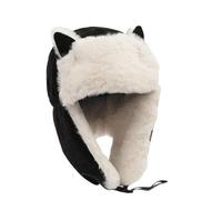 YANFJHV Winter Hat with Ear Flaps, Cute Knitted Cat Hat, Winter Cable Knit Hat for Women and Girls, Outdoor Pilot Cap Kids, black, One Size
