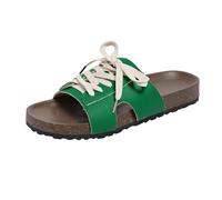 YANFJHV Women's Summer Open Slip-On Sandals Peeptoe Sandals Platform Slippers Hollow Lacing Slippers Flat Comfortable Beach Sandals Outdoor Sandals Soft Soles Flip Flop Size 36-43, Green, 9 UK