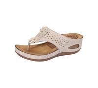 YANFJHV Women's Summer Sandals with Flowers Breathable Flip Flops Orthopaedic Sandals Slip-On Toe Sandals Platform Mules Breathable Summer Sandals Non-Slip Women's Sandals Size 36-43, White, 10 UK