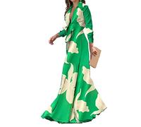 YANFJHV Women's Waist High Long Sleeve Sense Green Deep V-Neck Lightweight Long Large Swing Luxury Dress Suit, Gn2, XXL