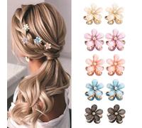 YANG 10 Pcs White Black Resin Shining Mini Claw Metal Clips Flower Design Small Clutcher Barrettes Hair Accessories for Women and Girls