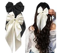 YANG 2 Pack Black and Off White Bows - Bow Clips for Women and Girls - Luxury Silky Satin Barette Hir Clip - Cute Accessories