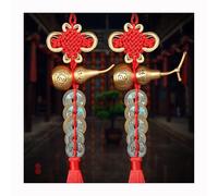 YANGAFJDUA Lucky Five Emperors Coins with Chinese Knot and Gourd Pendant, Durable Chinese Feng Shui Five Emperor Money Coins, Retro Office Bedroom Car Hanging Ornaments Decoration Lucky Coins,2 String