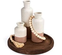 Yangbaga 11.8In Wooden Christmas Decorative Serving Tray Coffee Table Tray Rustic Round,Easter Tray Centerpiece Candle Holder Trays ，Farmhouse Tray for Kitchen Countertop& Home Decor &Coffee Table
