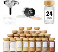 Yangbaga 24PCS Glass Spice Jars set-120ml Glass Jars With Bamboo Lids with Shaker Lids- Spices & Seasoning -Kitchen Storage & Organisation of Spice Jars With Lids And Labels Stickers…